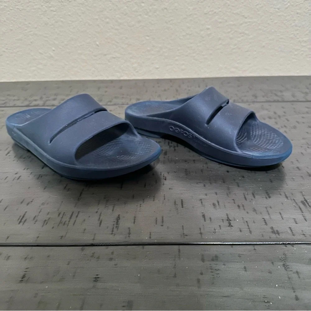 Oofos OOahh Navy Blue Slide Sandals